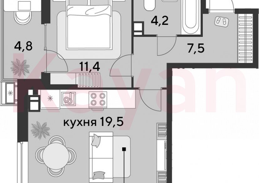 Продажа 2-комн. квартиры, 42.6 кв.м фото 0