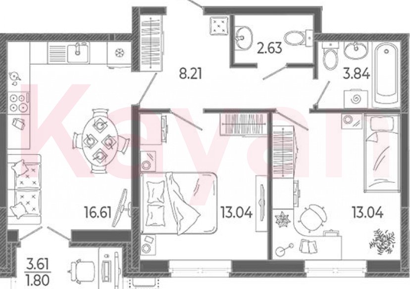 Продажа 3-комн. квартиры, 57.37 кв.м фото 0