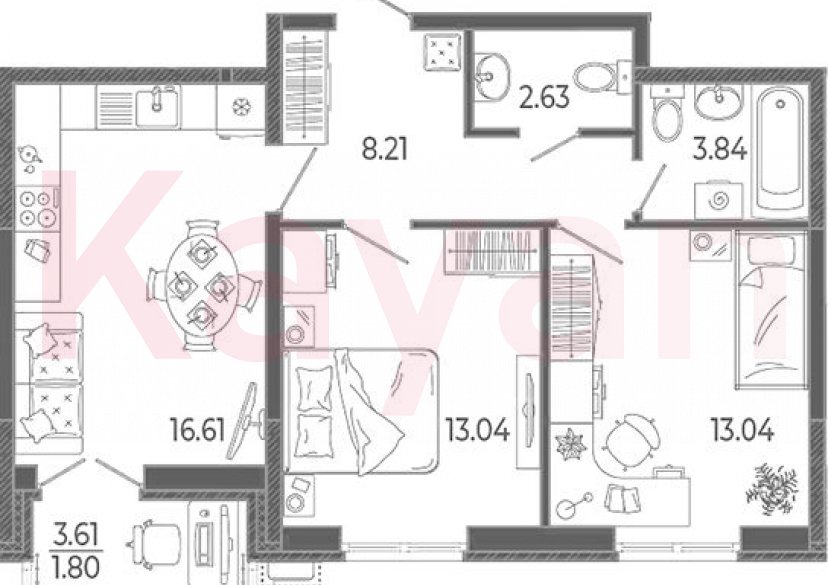 Продажа 3-комн. квартиры, 57.37 кв.м фото 0