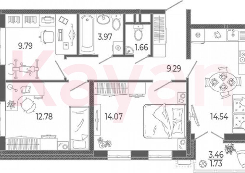 Продажа 3-комн. квартиры, 66.1 кв.м фото 0