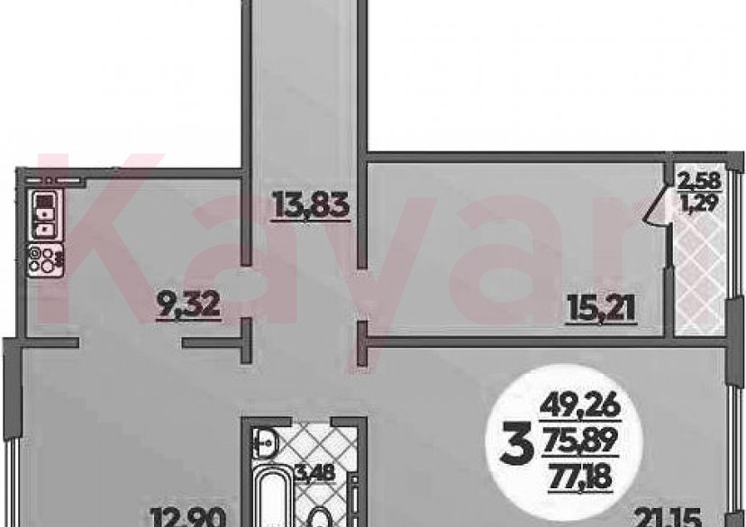 Продажа 3-комн. квартиры, 75.89 кв.м фото 0