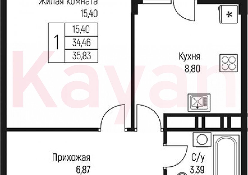 Продажа 1-комн. квартиры, 34.46 кв.м фото 0