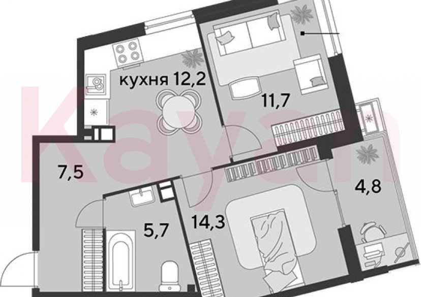 Продажа 2-комн. квартиры, 51.4 кв.м фото 0