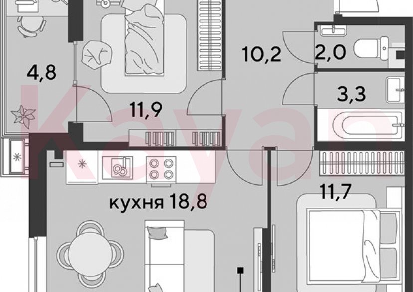 Продажа 3-комн. квартиры, 57.9 кв.м фото 0