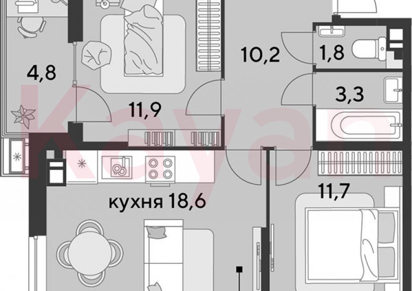 Продажа 3-комн. квартиры, 57.5 кв.м фото 0