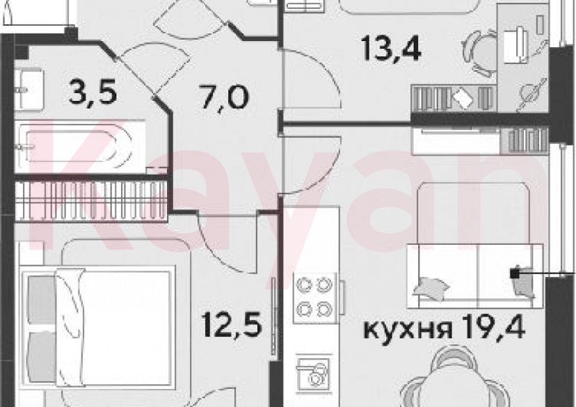 Продажа 3-комн. квартиры, 58.5 кв.м фото 0