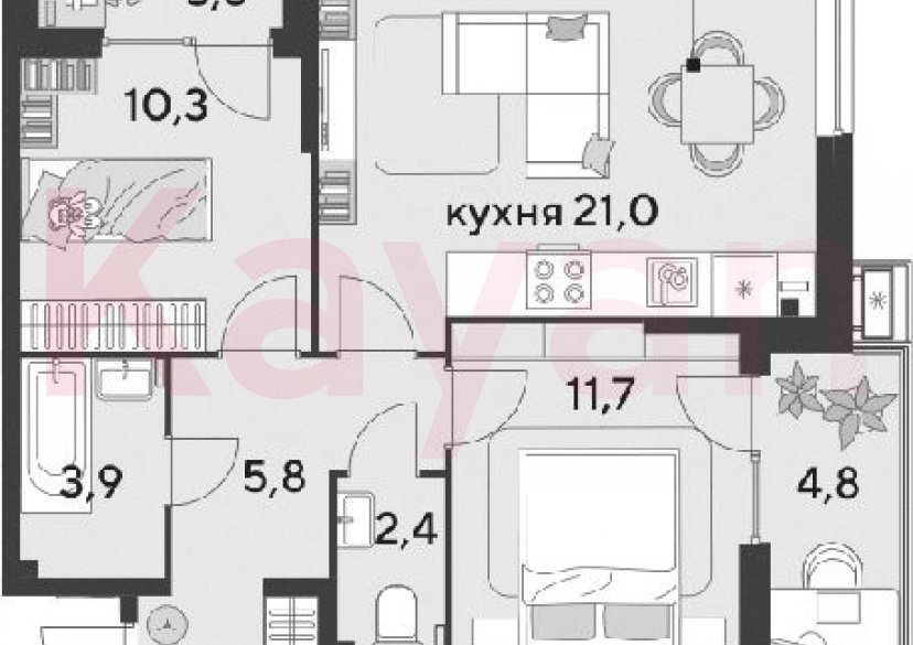 Продажа 3-комн. квартиры, 58.3 кв.м фото 0