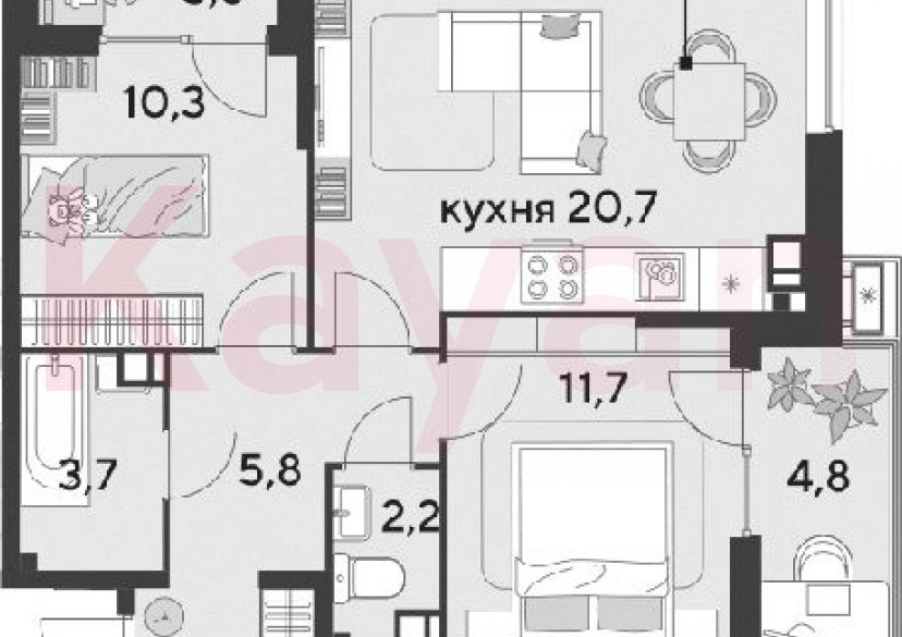 Продажа 3-комн. квартиры, 57.6 кв.м фото 0