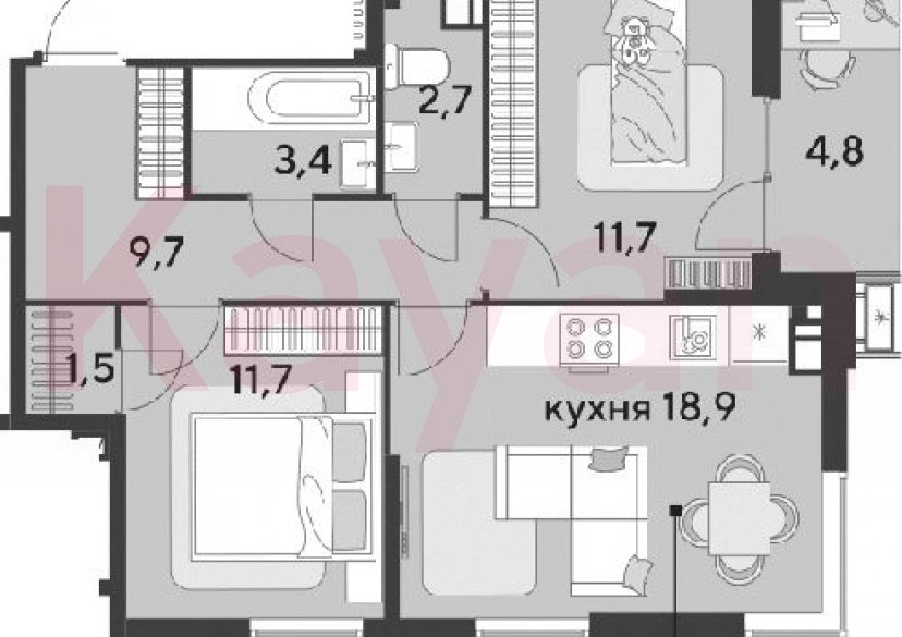 Продажа 3-комн. квартиры, 59.6 кв.м фото 0