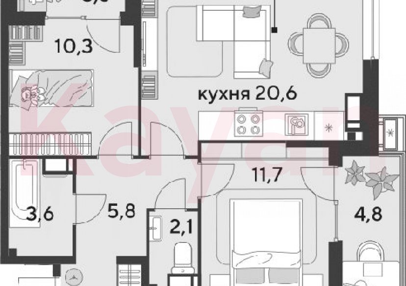 Продажа 3-комн. квартиры, 57.3 кв.м фото 0