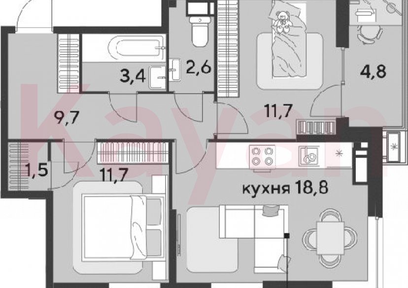 Продажа 3-комн. квартиры, 59.4 кв.м фото 0