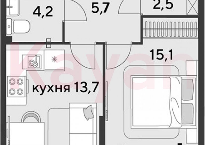 Продажа 1-комн. квартиры, 41.2 кв.м фото 0