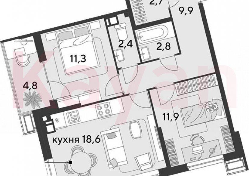 Продажа 3-комн. квартиры, 59.6 кв.м фото 0