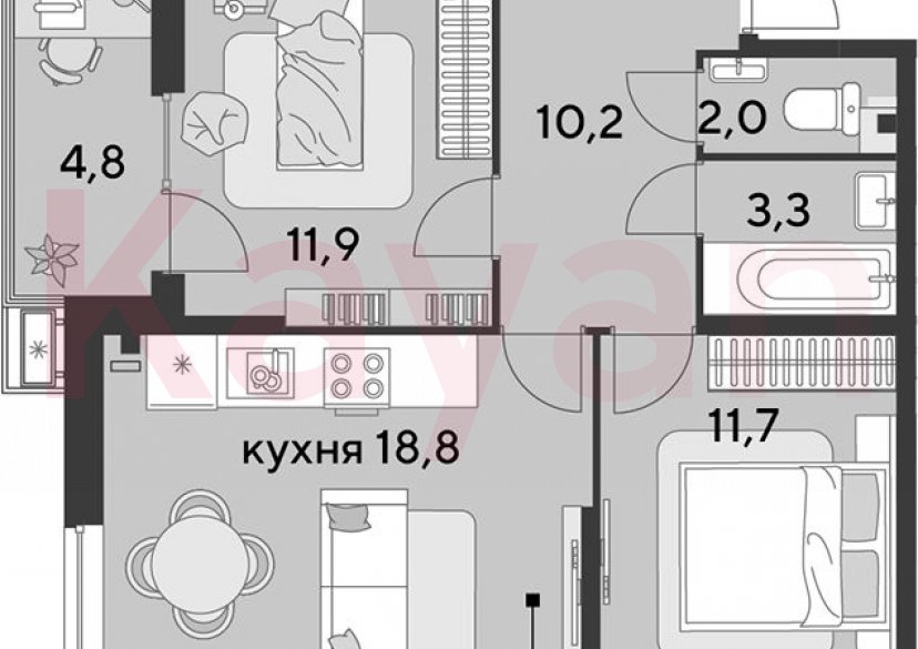 Продажа 3-комн. квартиры, 57.9 кв.м фото 0