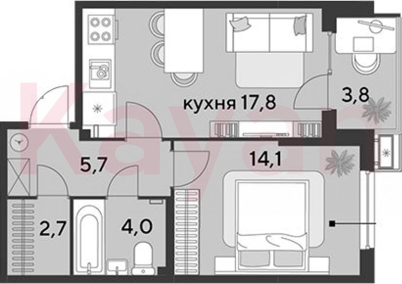 Продажа 2-комн. квартиры, 44.3 кв.м фото 0