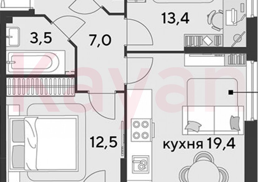 Продажа 3-комн. квартиры, 58.5 кв.м фото 0