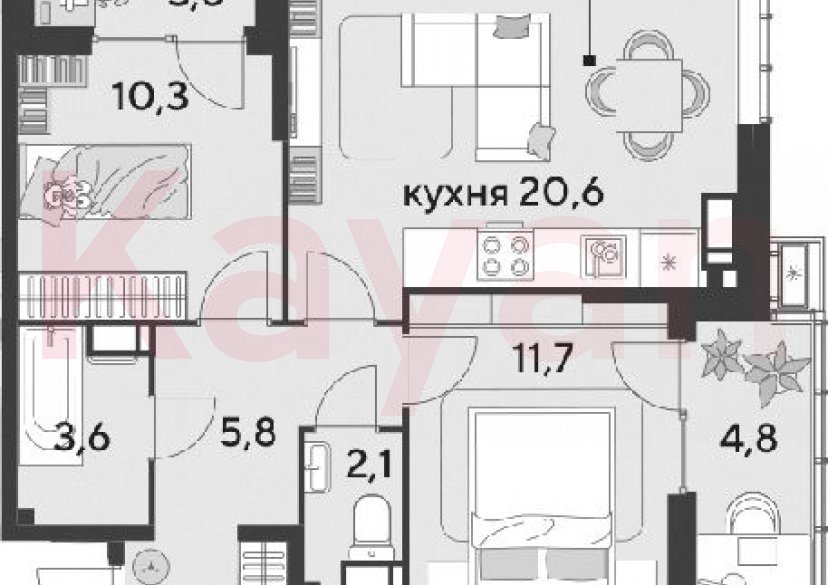 Продажа 3-комн. квартиры, 57.3 кв.м фото 0