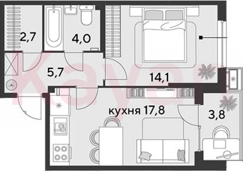 Продажа 2-комн. квартиры, 44.3 кв.м фото 0