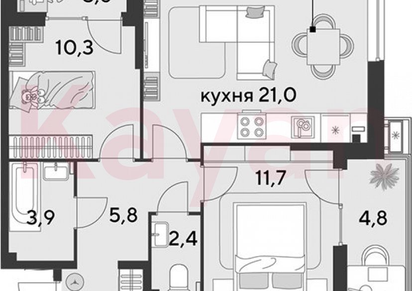 Продажа 3-комн. квартиры, 58.3 кв.м фото 0