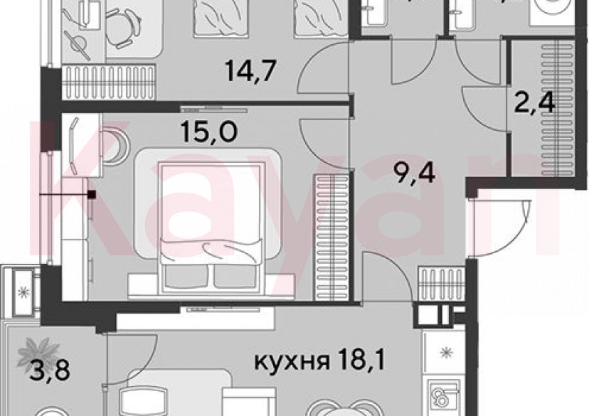 Продажа 3-комн. квартиры, 66.3 кв.м фото 0