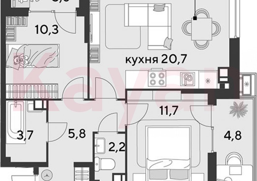 Продажа 3-комн. квартиры, 57.6 кв.м фото 0