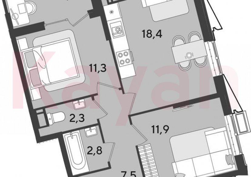 Продажа 3-комн. квартиры, 54.2 кв.м фото 0