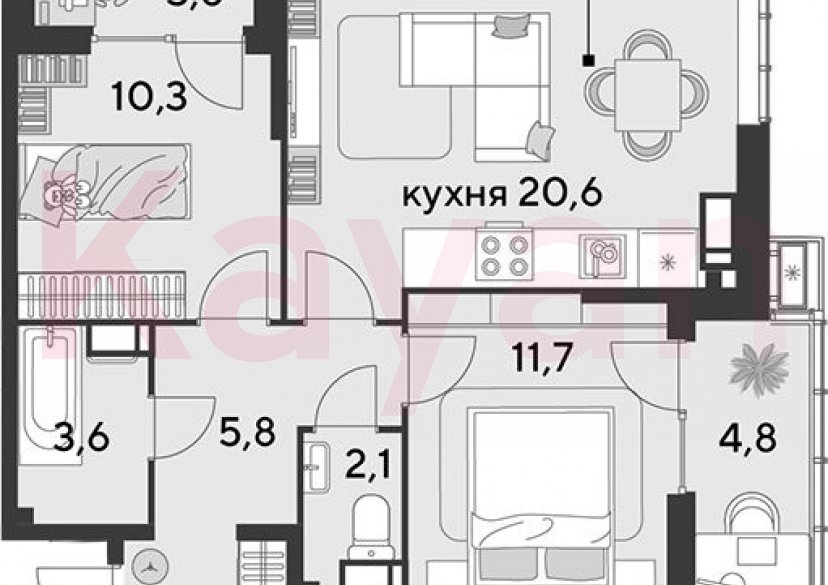 Продажа 3-комн. квартиры, 57.3 кв.м фото 0