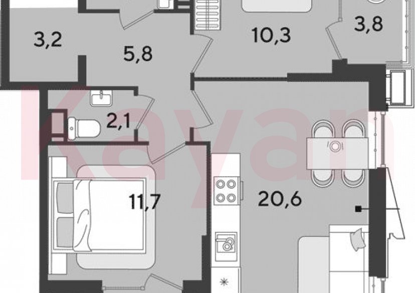 Продажа 3-комн. квартиры, 57.3 кв.м фото 0