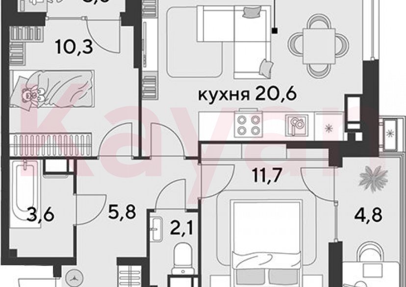 Продажа 3-комн. квартиры, 57.3 кв.м фото 0