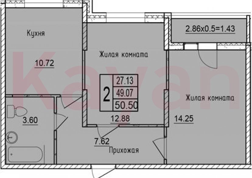 Продажа 2-комн. квартиры, 49.07 кв.м фото 0