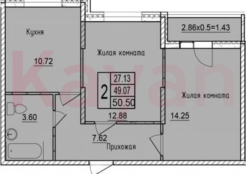 Продажа 2-комн. квартиры, 49.07 кв.м фото 0