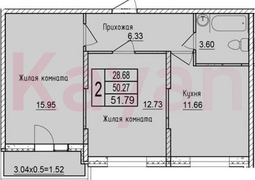 Продажа 2-комн. квартиры, 50.27 кв.м фото 0