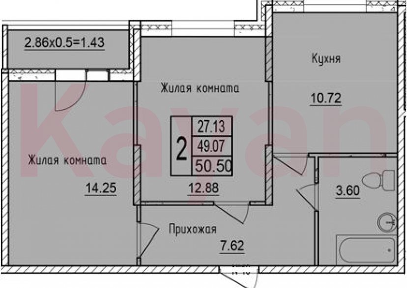 Продажа 2-комн. квартиры, 49.07 кв.м фото 0