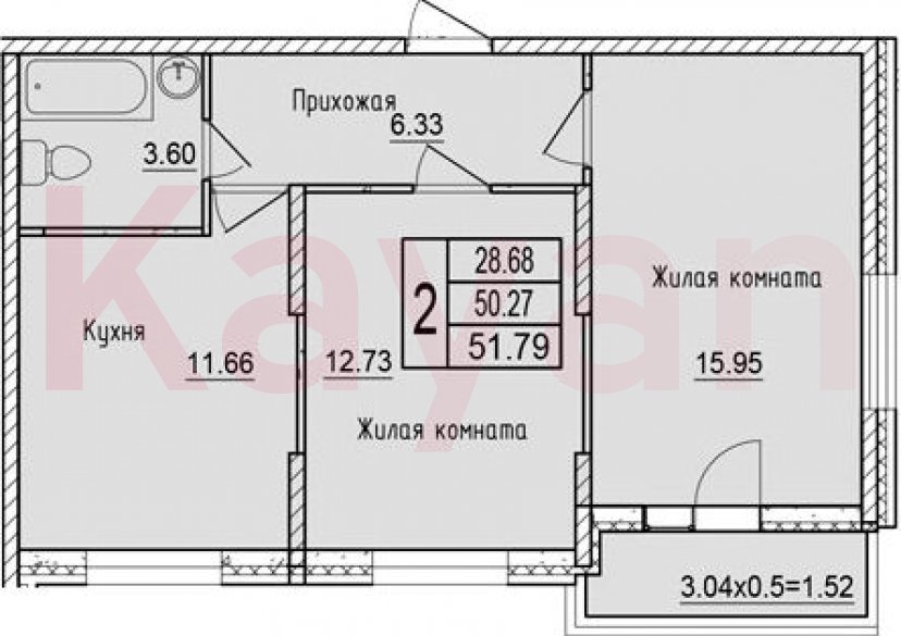 Продажа 2-комн. квартиры, 50.27 кв.м фото 0