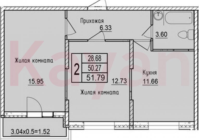 Продажа 2-комн. квартиры, 50.27 кв.м фото 0