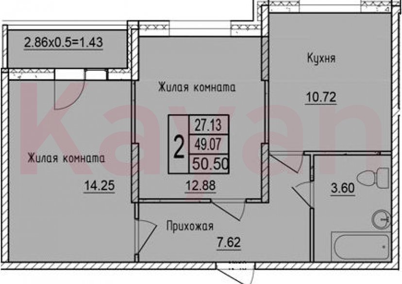 Продажа 2-комн. квартиры, 49.07 кв.м фото 0