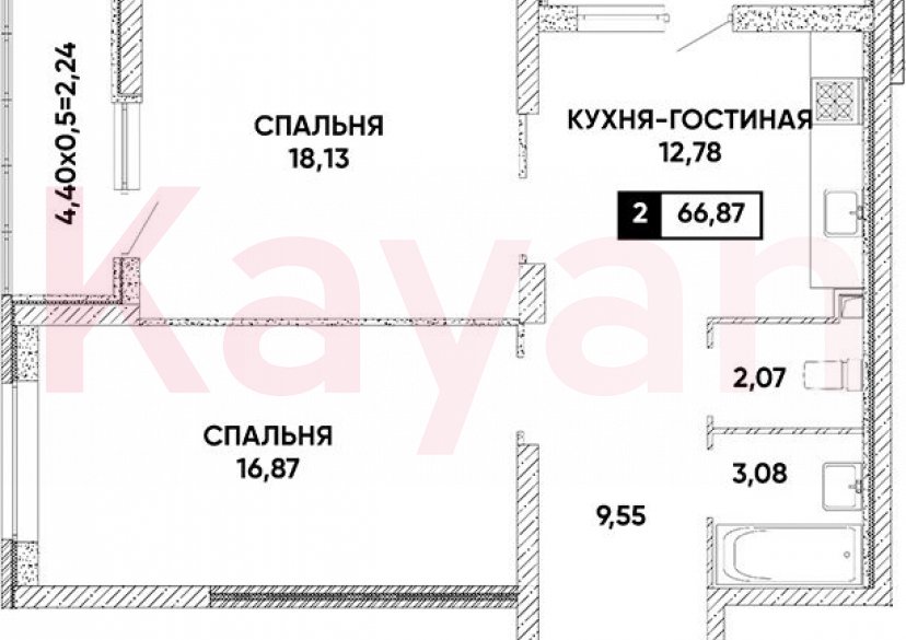 Продажа 2-комн. квартиры, 62.48 кв.м фото 0