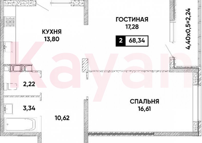 Продажа 2-комн. квартиры, 63.87 кв.м фото 0