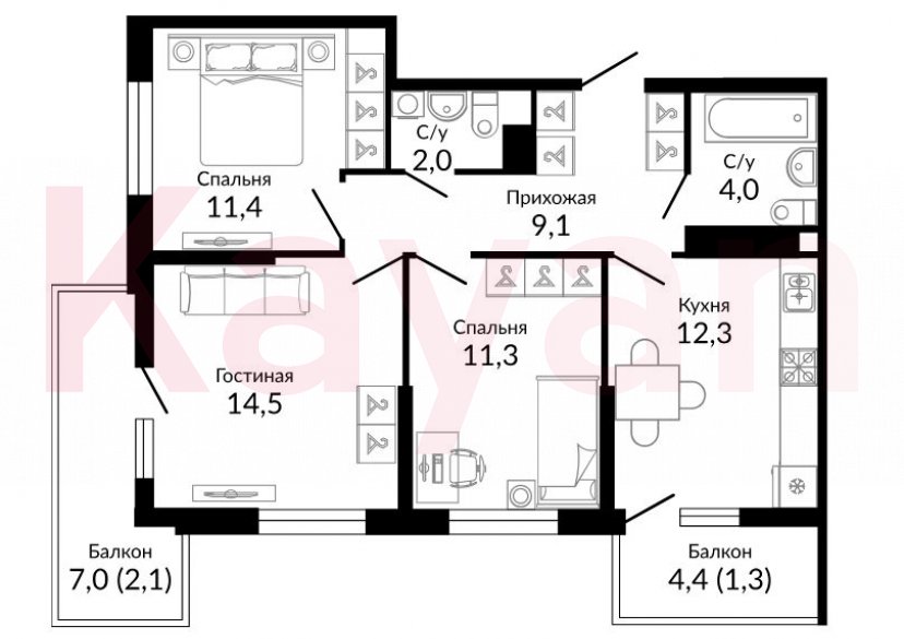 Продажа 3-комн. квартиры, 66.85 кв.м фото 0