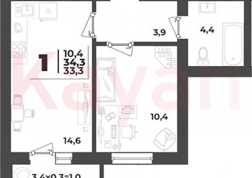 Продажа 1-комн. квартиры, 33.3 кв.м фото 0