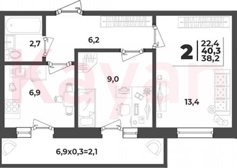 Продажа 2-комн. квартиры, 38.2 кв.м фото 0