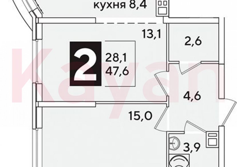 Продажа 2-комн. квартиры, 47.6 кв.м фото 0