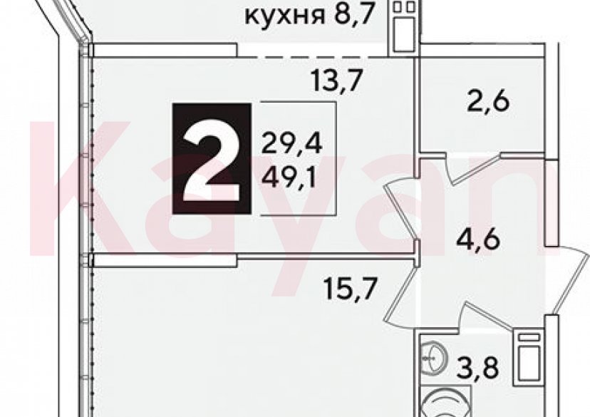 Продажа 2-комн. квартиры, 49.1 кв.м фото 0