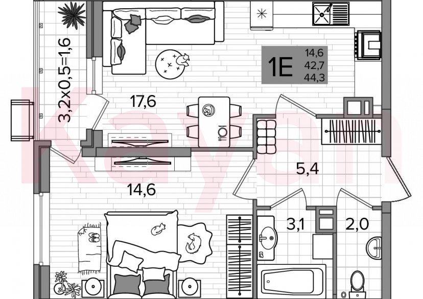 Продажа 2-комн. квартиры, 42.7 кв.м фото 0