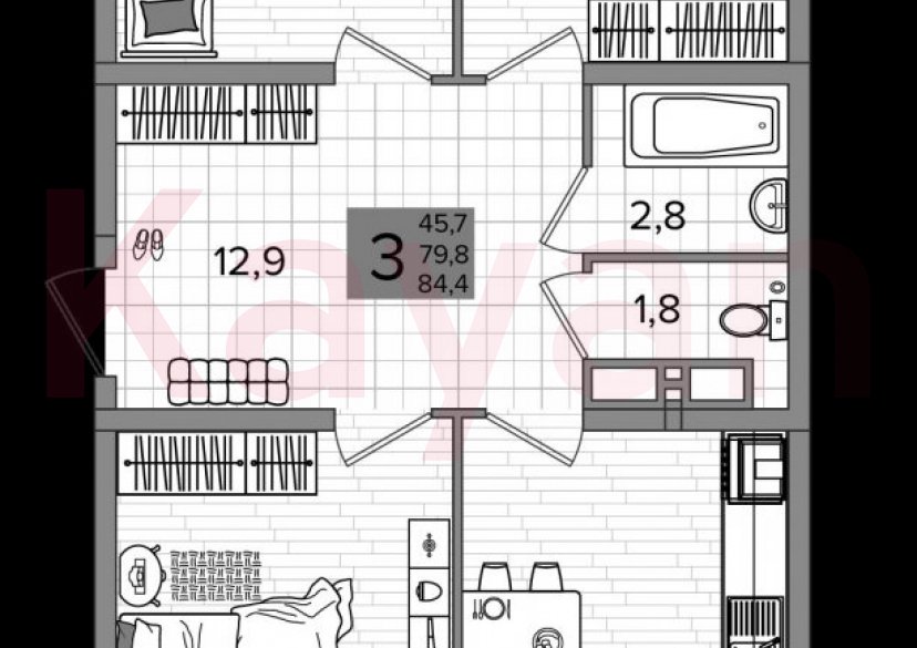 Продажа 3-комн. квартиры, 79.8 кв.м фото 0