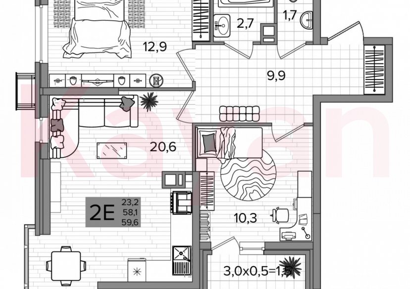 Продажа 3-комн. квартиры, 58.1 кв.м фото 0