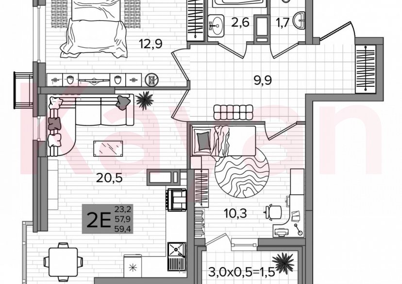 Продажа 3-комн. квартиры, 57.9 кв.м фото 0