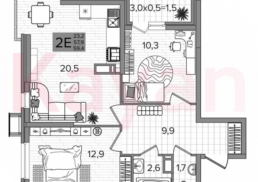 Продажа 3-комн. квартиры, 57.9 кв.м фото 0