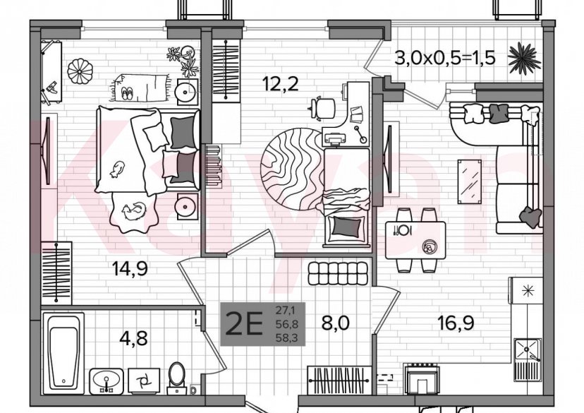 Продажа 3-комн. квартиры, 56.8 кв.м фото 0