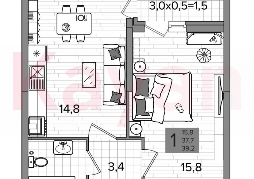 Продажа 2-комн. квартиры, 37.7 кв.м фото 0